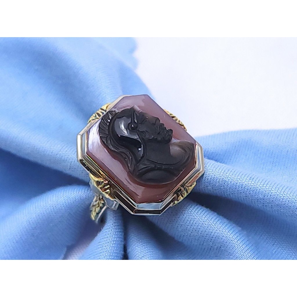 Antique Vintage 14k Solid Two Tone Multi Color Gold Designer Cameo Ring  Size 6